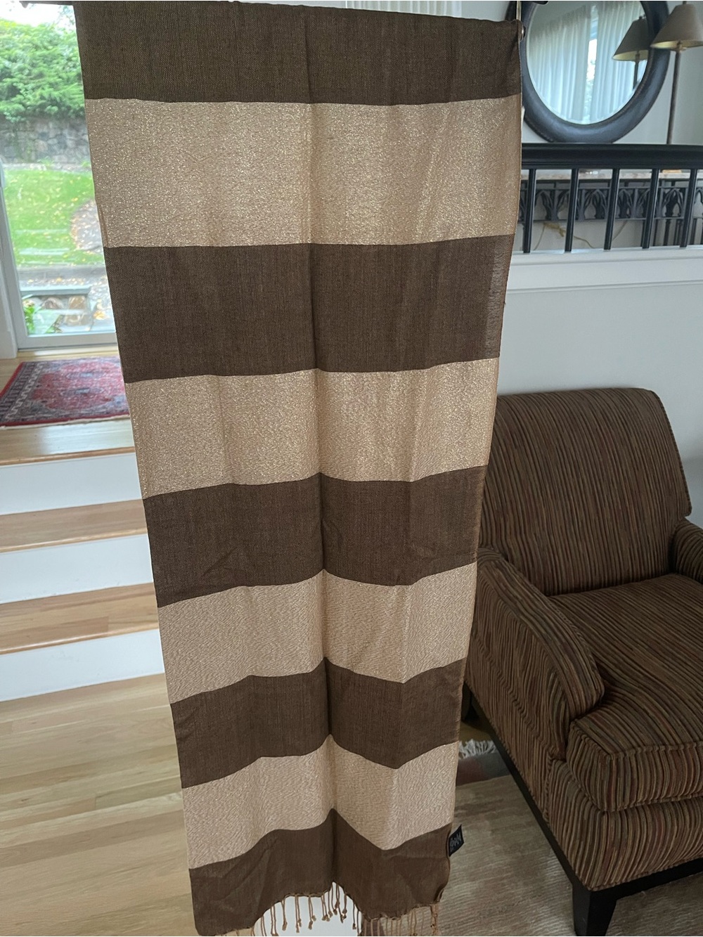 Striped Brown and Cream w/gold scarf